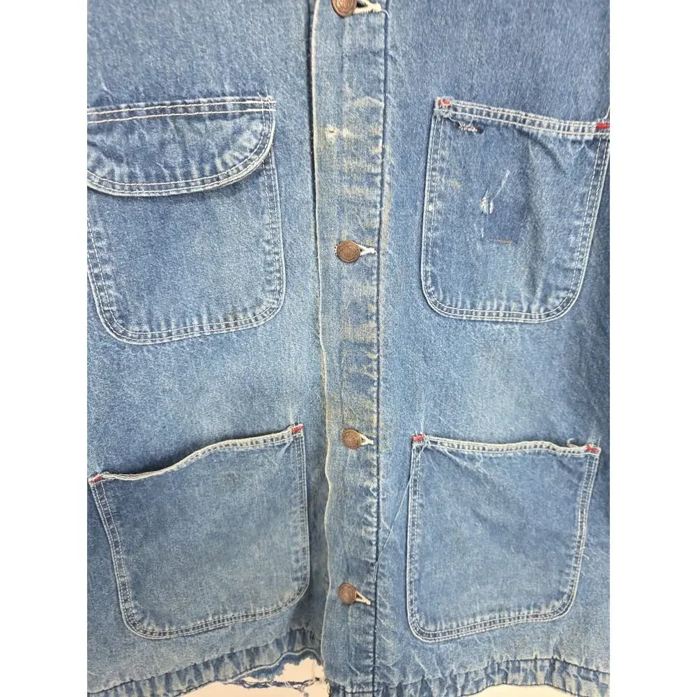 VTG Wrangler Big Ben Mens Barn Chore Coat Corduroy Collar Lined Distressed U.S.A - Picture 7 of 16